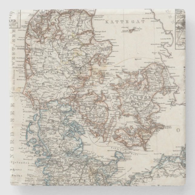 Denmark Atlas Map with 5 inset maps Stone Coaster (Front)