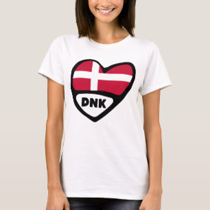 Denmark Country Code Flag Heart Pin Badge, DNK T-Shirt