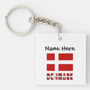 Denmark Danish Flag Black Personalisation Key Ring