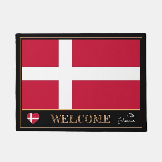 Denmark & Danish Flag house mats/sports Welcome Doormat (Front)