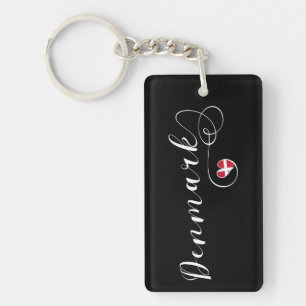 Denmark, Danish Flag In Heart Key Ring