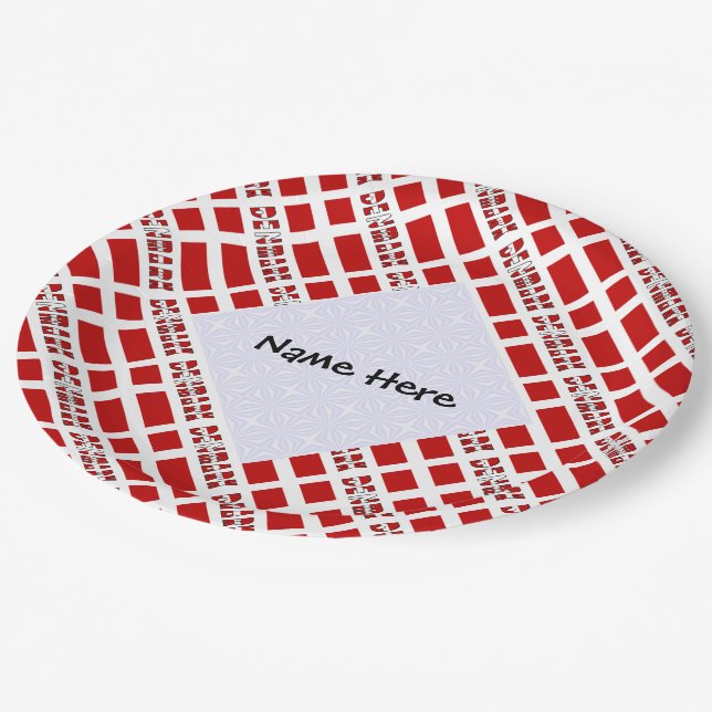Denmark Danish Flag Tiled Personalised Name  Paper Plate (Angled)