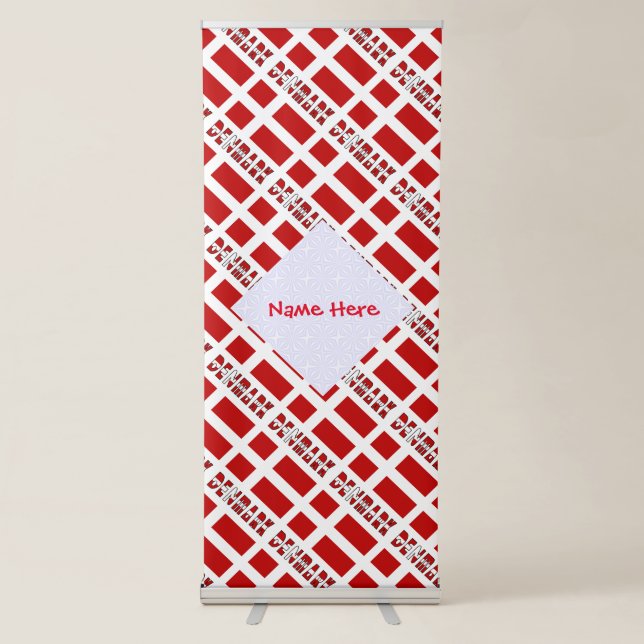Denmark Danish Flag Tiled Red Personalised Name  Retractable Banner (Front)