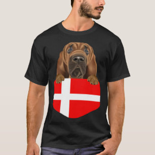 Denmark Flag Bloodhound Dog In Pocket T-Shirt