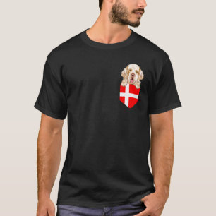 Denmark Flag Clumber Spaniel Dog In Pocket T-Shirt