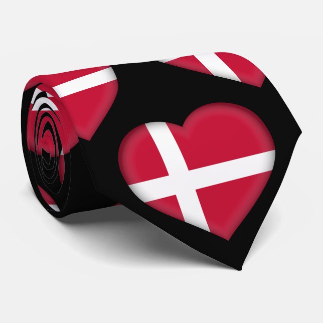 Denmark Flag Colours Heart Pattern Neck Tie (Rolled)