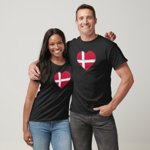 Denmark Flag Colours Heart T-Shirt