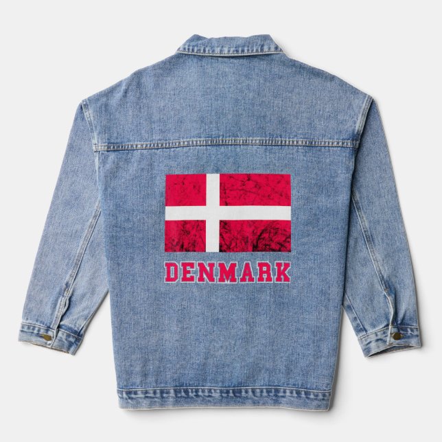 Denmark Flag Dannebrog Retro Danish Pride Danes Ro Denim Jacket (Back)