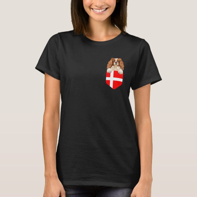 Denmark Flag English Toy Spaniel Dog In Pocket T-Shirt (Front)
