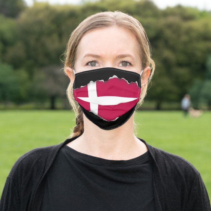 Denmark Flag Faux Torn Out Look Adult Cloth Cloth Face Mask Zazzle