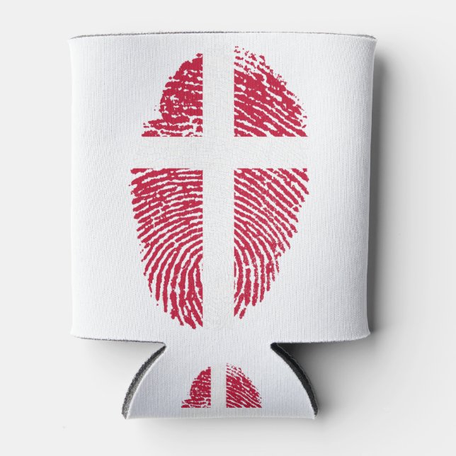 Denmark Flag Fingerprint Country Pride Can Cooler (Front)