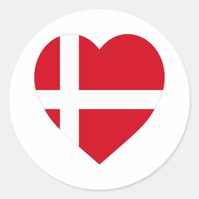 Denmark Flag Heart Classic Round Sticker (Front)