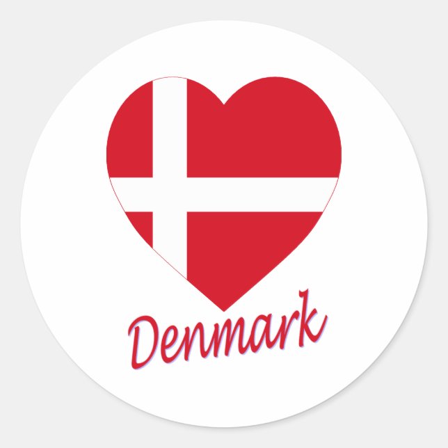 Denmark Flag Heart Classic Round Sticker (Front)