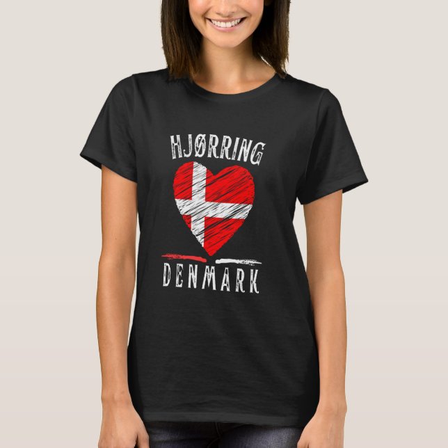 Denmark Flag Heart Hjoerring City T-Shirt (Front)
