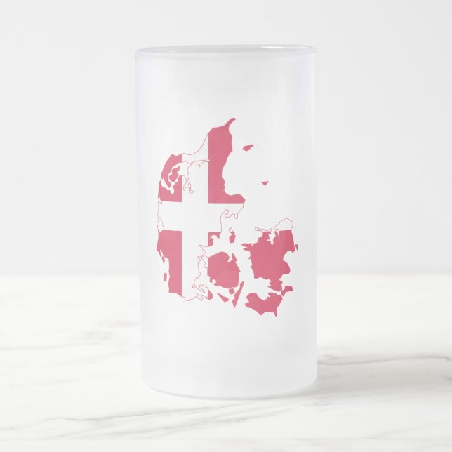 Denmark Flag Map Frosted Glass Beer Mug (Center)
