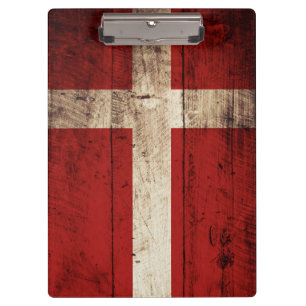 Denmark Flag on Old Wood Grain Clipboard
