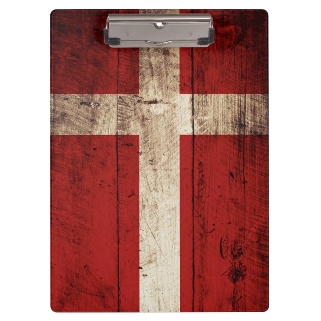 Denmark Flag on Old Wood Grain Clipboard (Front)