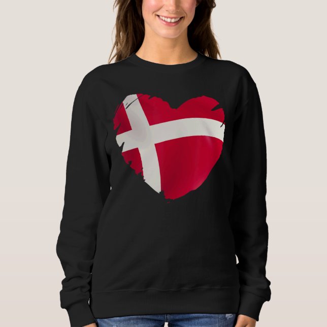 Denmark Flag On Shape Of Heart Denmark   Sweatshirt (Front)