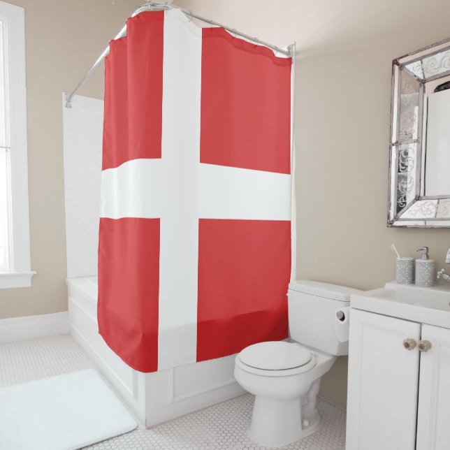 Denmark flag shower curtain (In Situ)