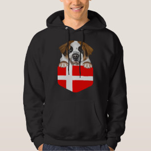 Denmark Flag St Bernard Dog In Pocket Hoodie