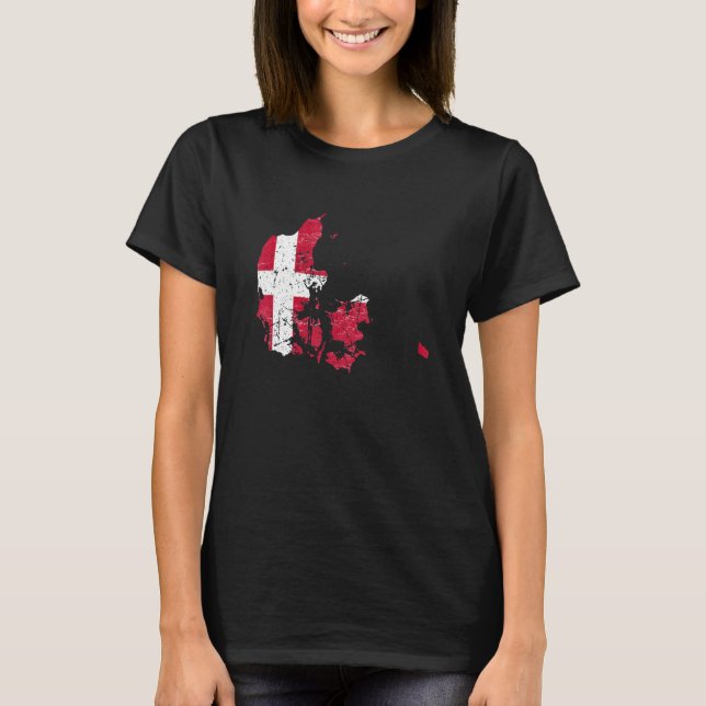 Denmark flag with Danish map distressed T-Shirt (Front)