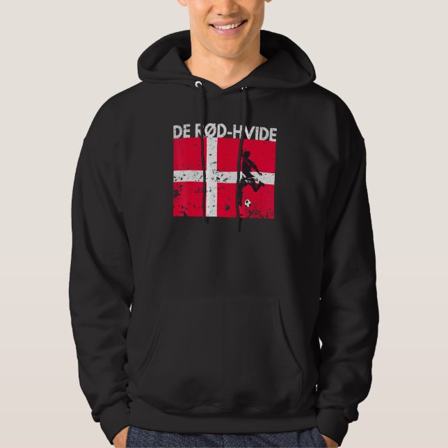 Denmark Football Team Fan Jersey Soccer De Rd Hvid Hoodie (Front)