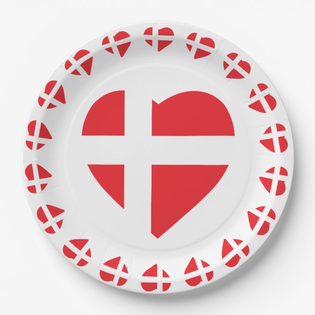 DENMARK HEART SHAPE FLAG DANNEBROG PAPER PLATE (Front)