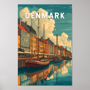 Denmark Illustration Travel Art Vintage Poster