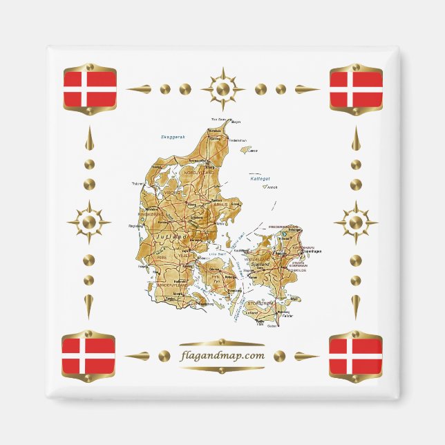 Denmark Map + Flags Magnet (Front)