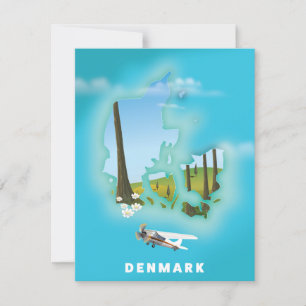 Denmark map illustrated travel poster.