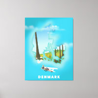 Denmark map illustrated travel poster.