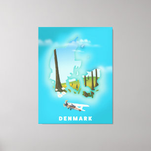 Denmark map illustrated travel poster. canvas print