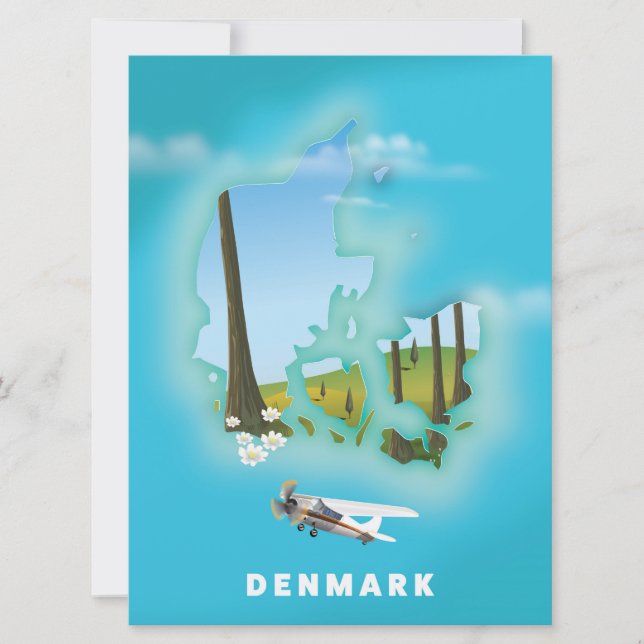 Denmark map illustrated travel poster. invitation (Front)