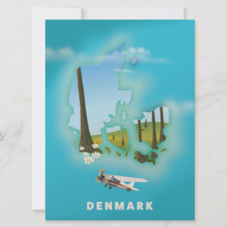 Denmark map illustrated travel poster. invitation