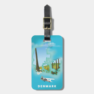 Denmark map illustrated travel poster. luggage tag