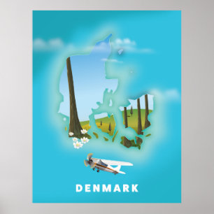 Denmark map illustrated travel poster. poster