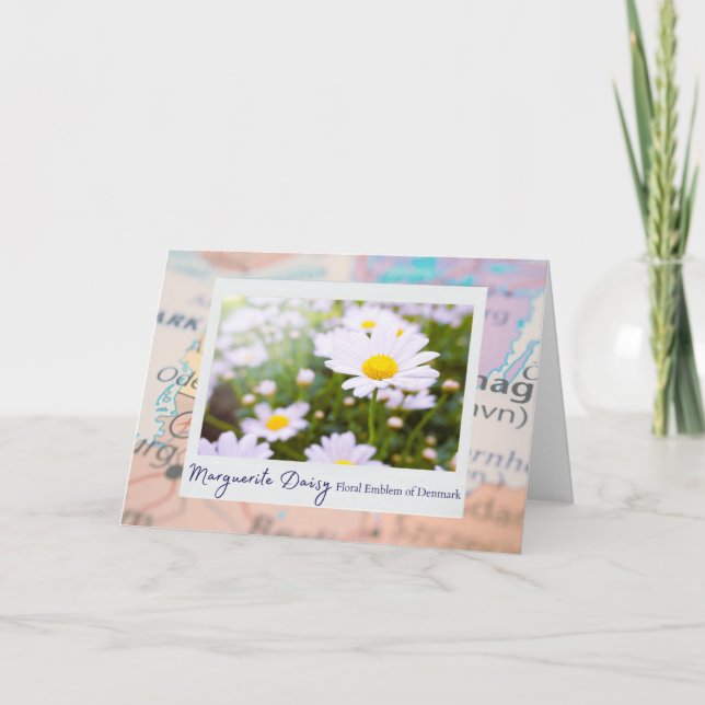 Denmark Marguerite Daisy Floral Emblem on Map Card (Front)