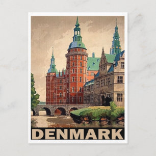Denmark, mediaeval castle on the river, vintage postcard