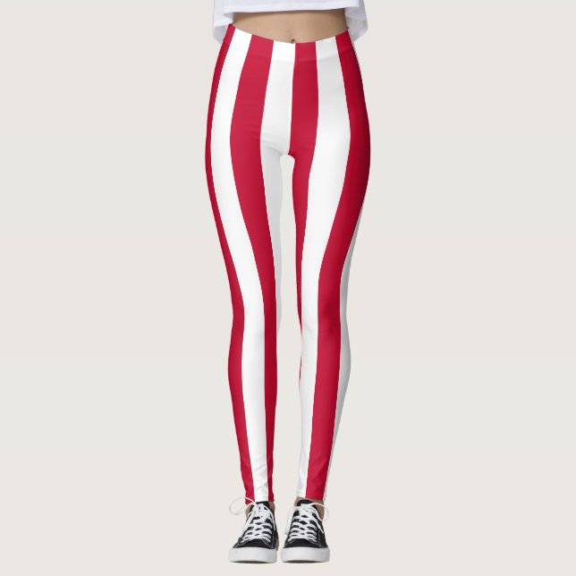 Denmark National Flag Colours Vertical Striped Leggings (Front)