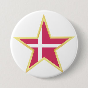 Denmark National Flag Star Shape 7.5 Cm Round Badge