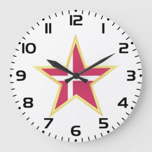 Denmark National Flag Star Shape Large Clock