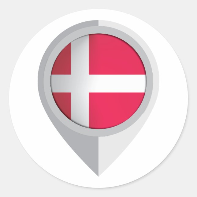 Denmark Pin Location Flag Classic Round Sticker (Front)