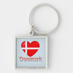 Denmark Pop Art Heart Flag Key Ring
