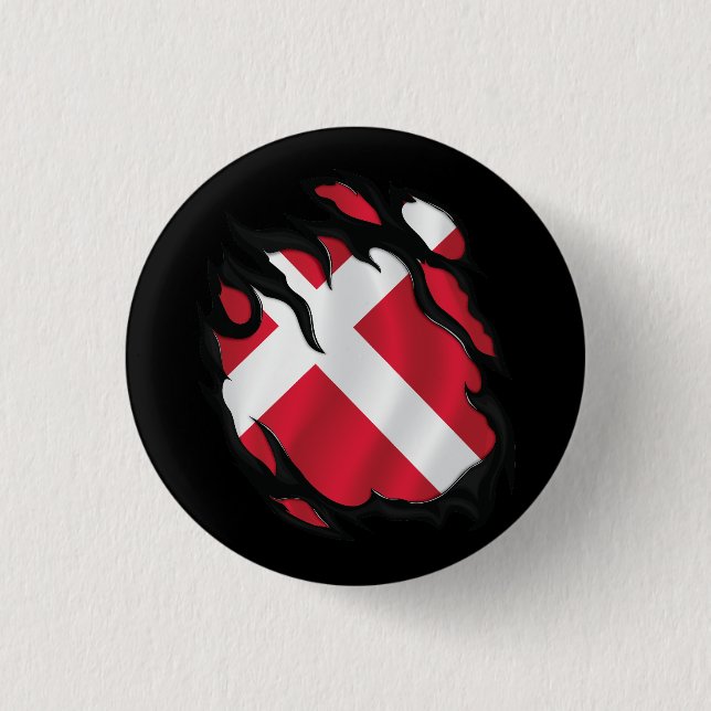 Denmark Ripped Flag 3 Cm Round Badge (Front)