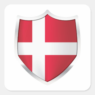 Denmark Silver Shield Flag Square Sticker
