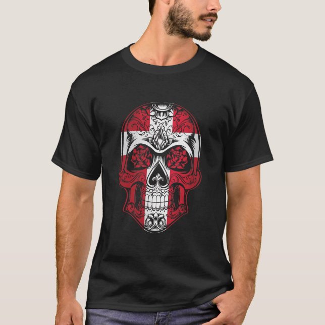 Denmark  Skull And Roses Flag T-Shirt (Front)