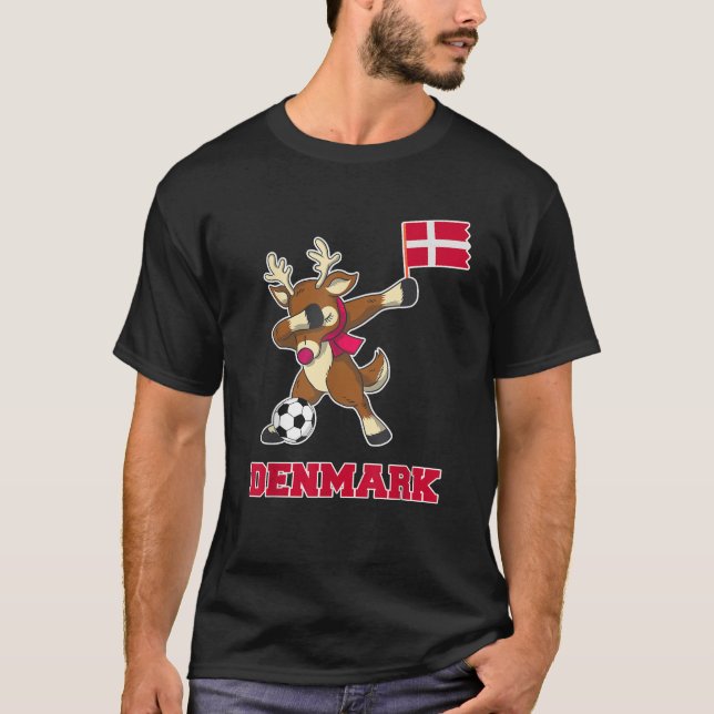 Denmark Soccer Reindeer Christmas Danish Flag Socc T-Shirt (Front)