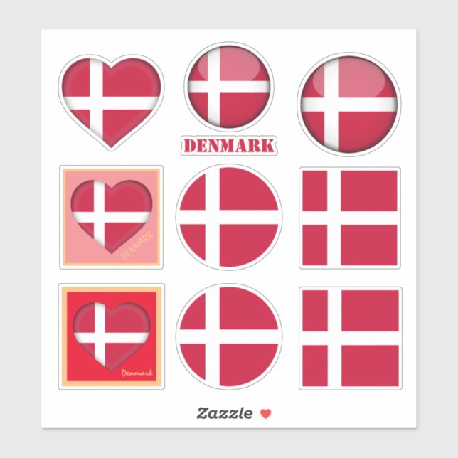 Denmark stickers & Danish Flag, Heart /sports (Sheet)