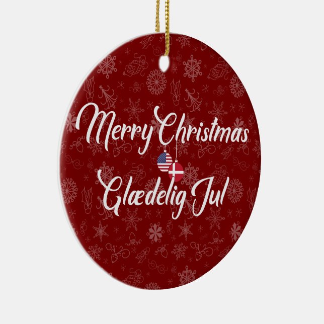 Denmark USA Bilingual Merry Christmas Ceramic Tree Decoration (Right)
