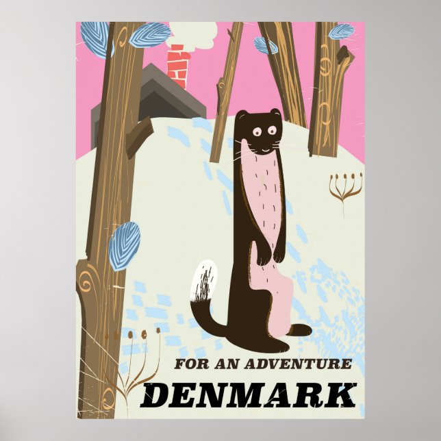 Denmark vintage cartoon landscape travel poster (Front)